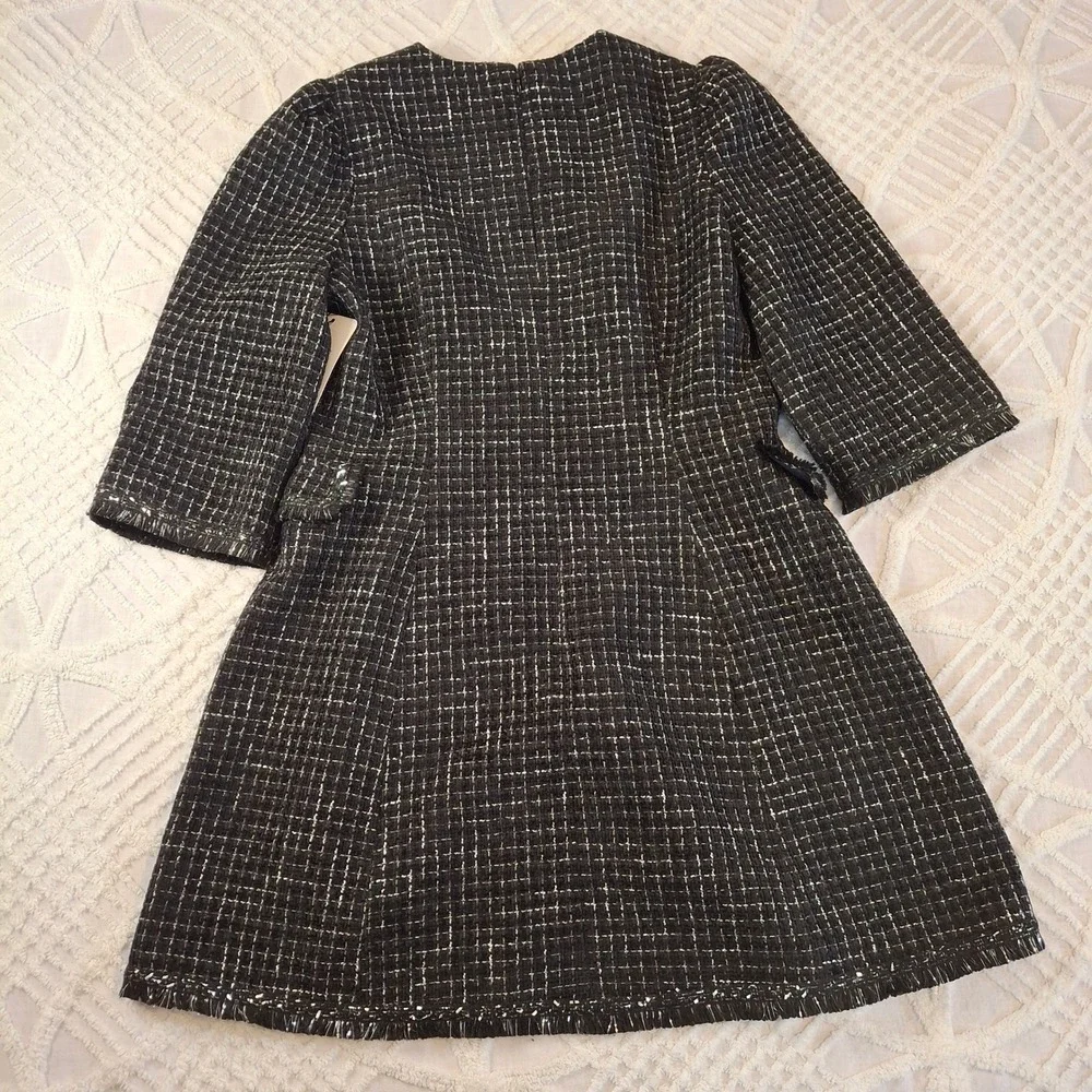 S'edge Womens Size Large Black White Tweed‎ Puff Sleeve Mini Dress NWT